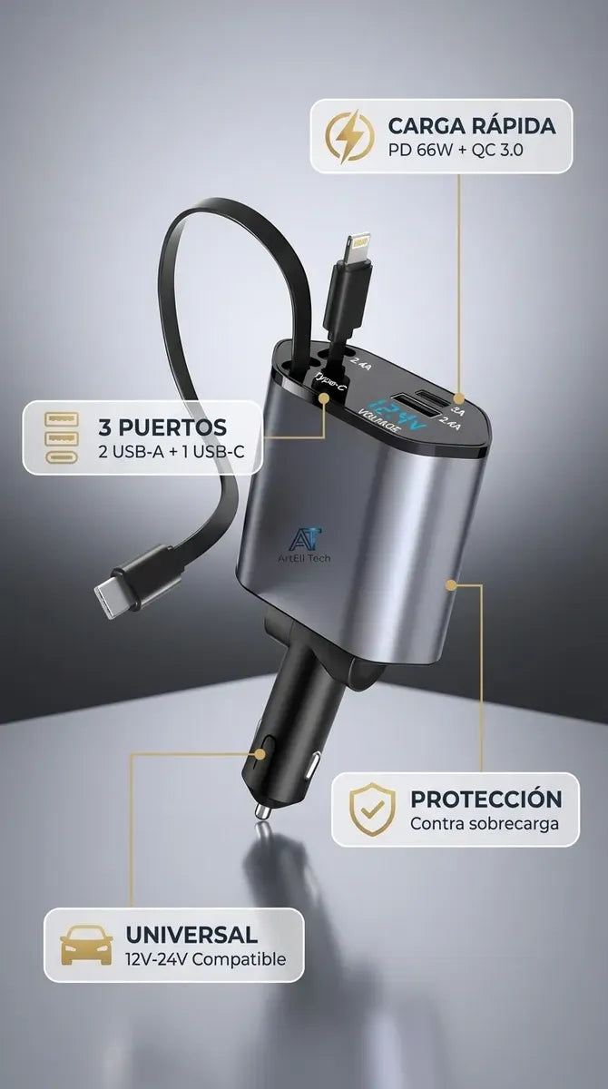 CARGADOR RETRACTIL PARA CARRO 4 EN 1 (Copia)