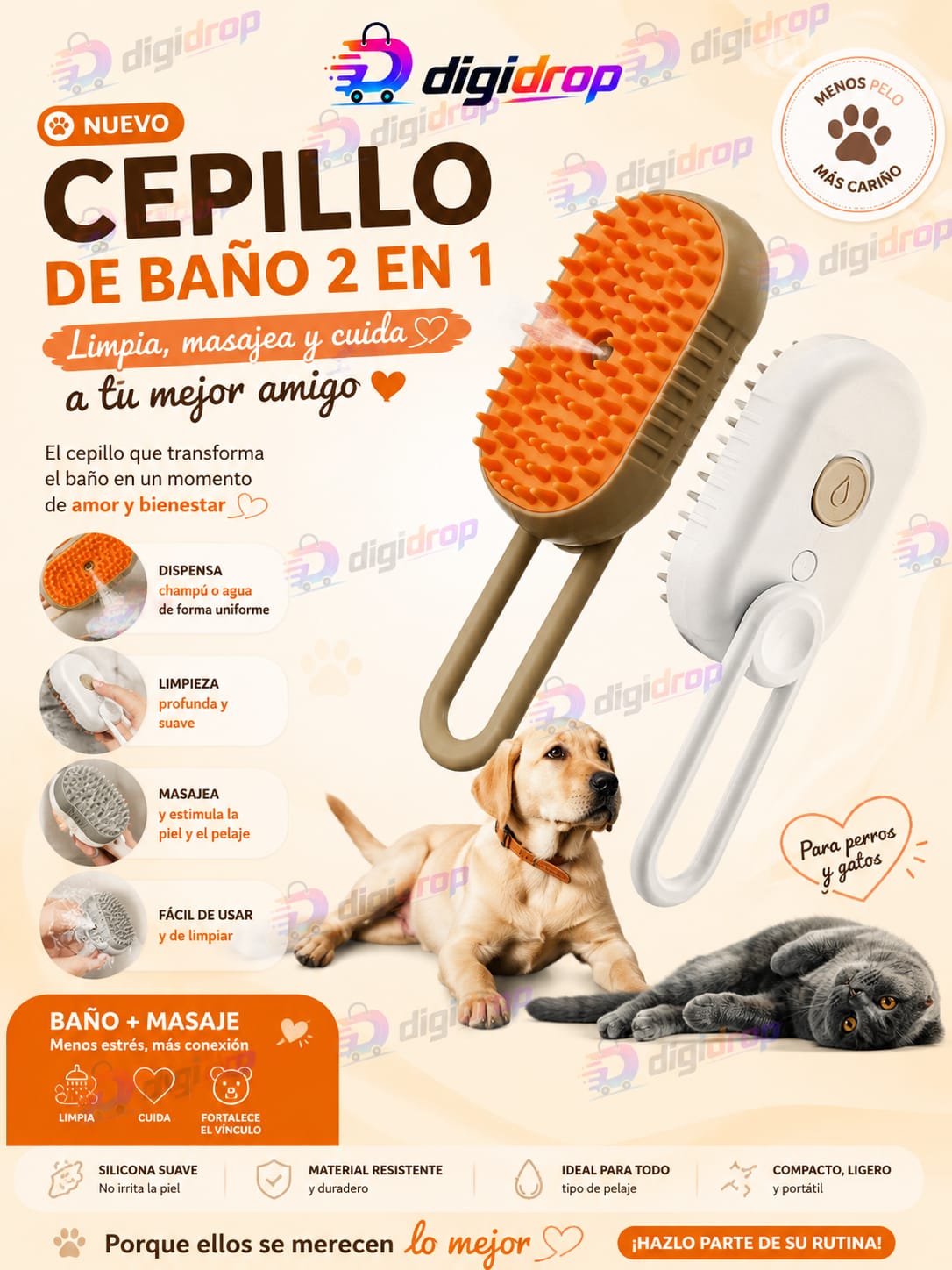 Cepillo a vapor mascota con agarre
